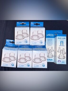 BNIB Dr. Brown's Bottle-to-Cup Sippy Spouts(x6)& Anti-Colic Nipples(x1)